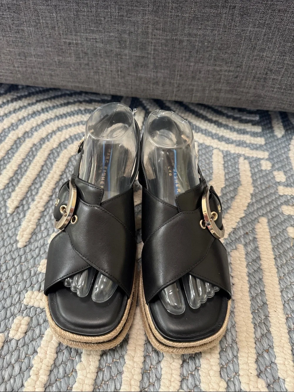 Marc Fisher LTD Black Leather Platform Espadrille Sandals Women's Size 8 NWT